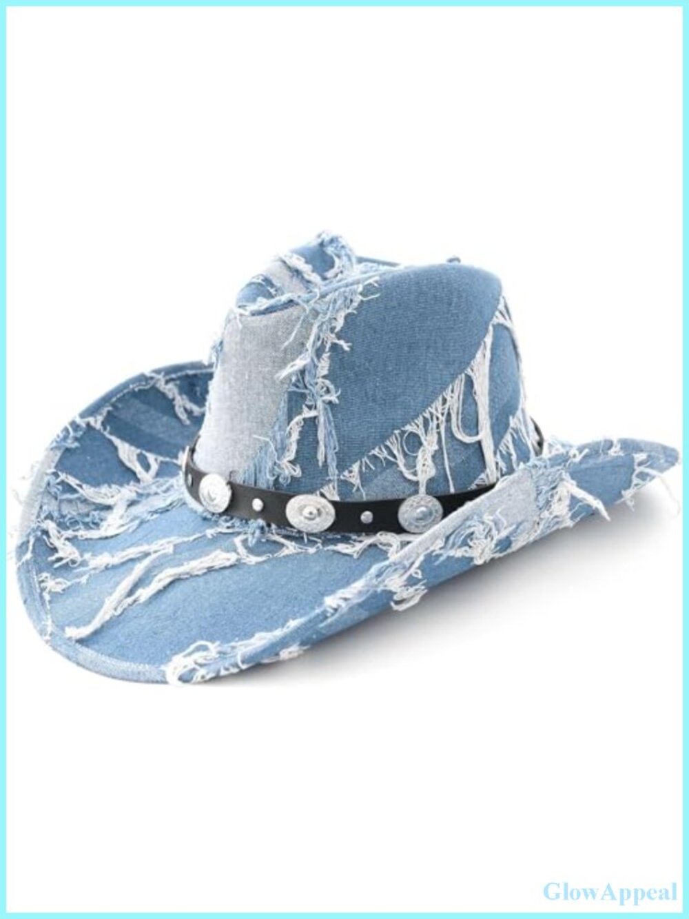 Distressed Denim Cowboy Hat with Fringe, Unisex Western, Adjustable